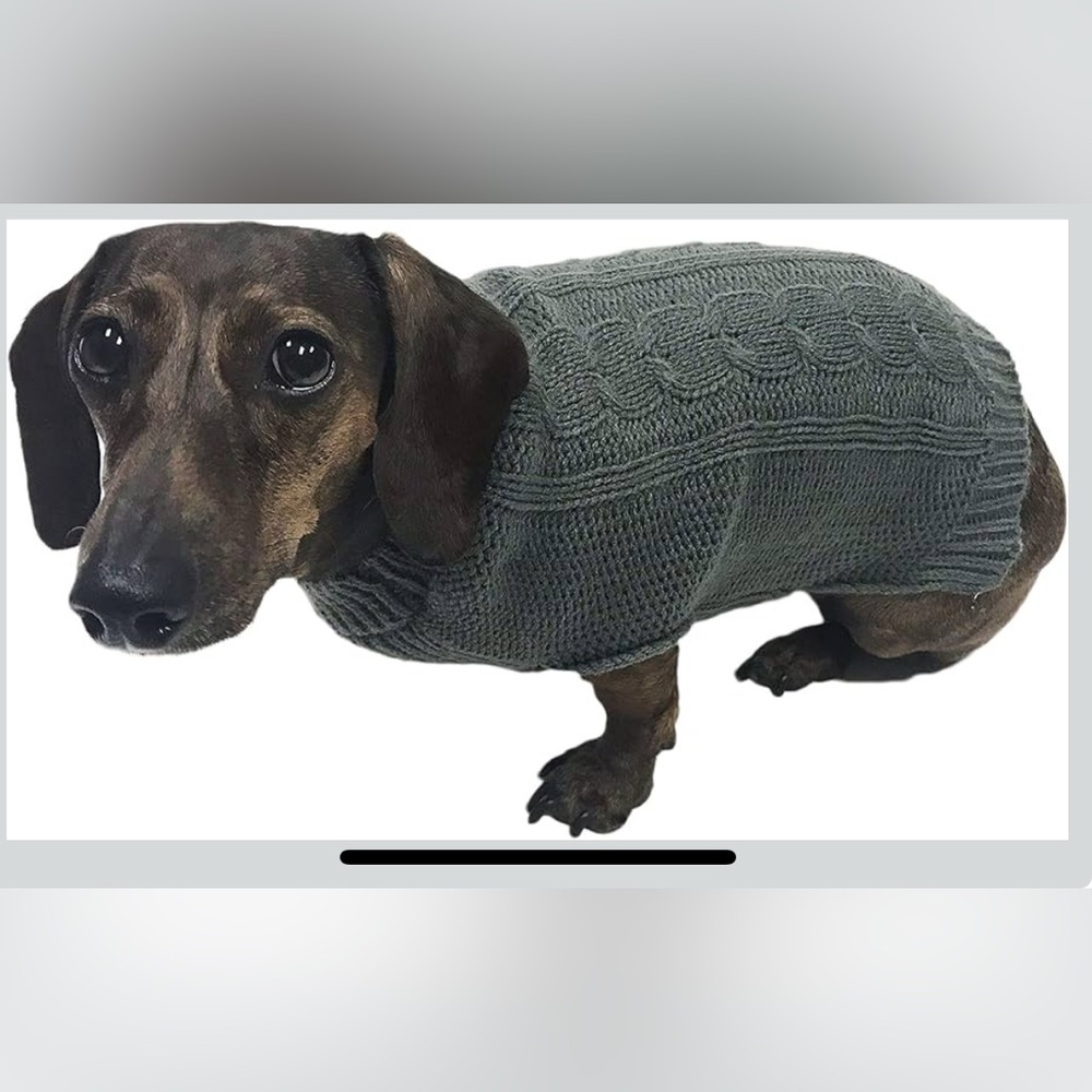 Gray Cable Knit Dog Sweater with Ribbed Turtleneck